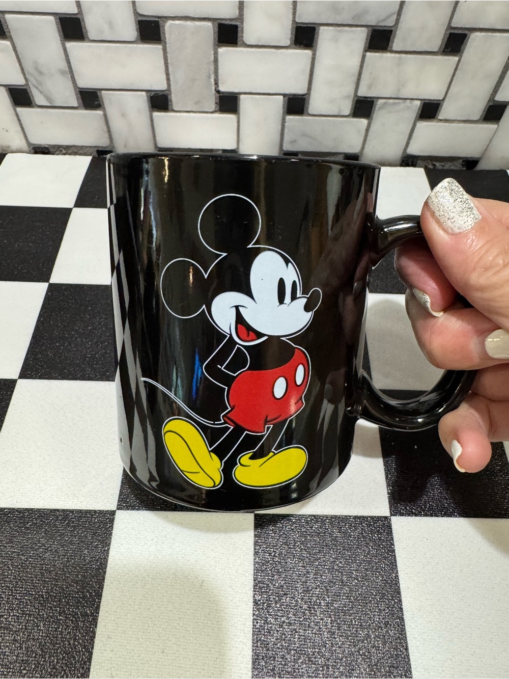 Disney Black Ceramic Mug with Classic Mickey in Red and Yellow